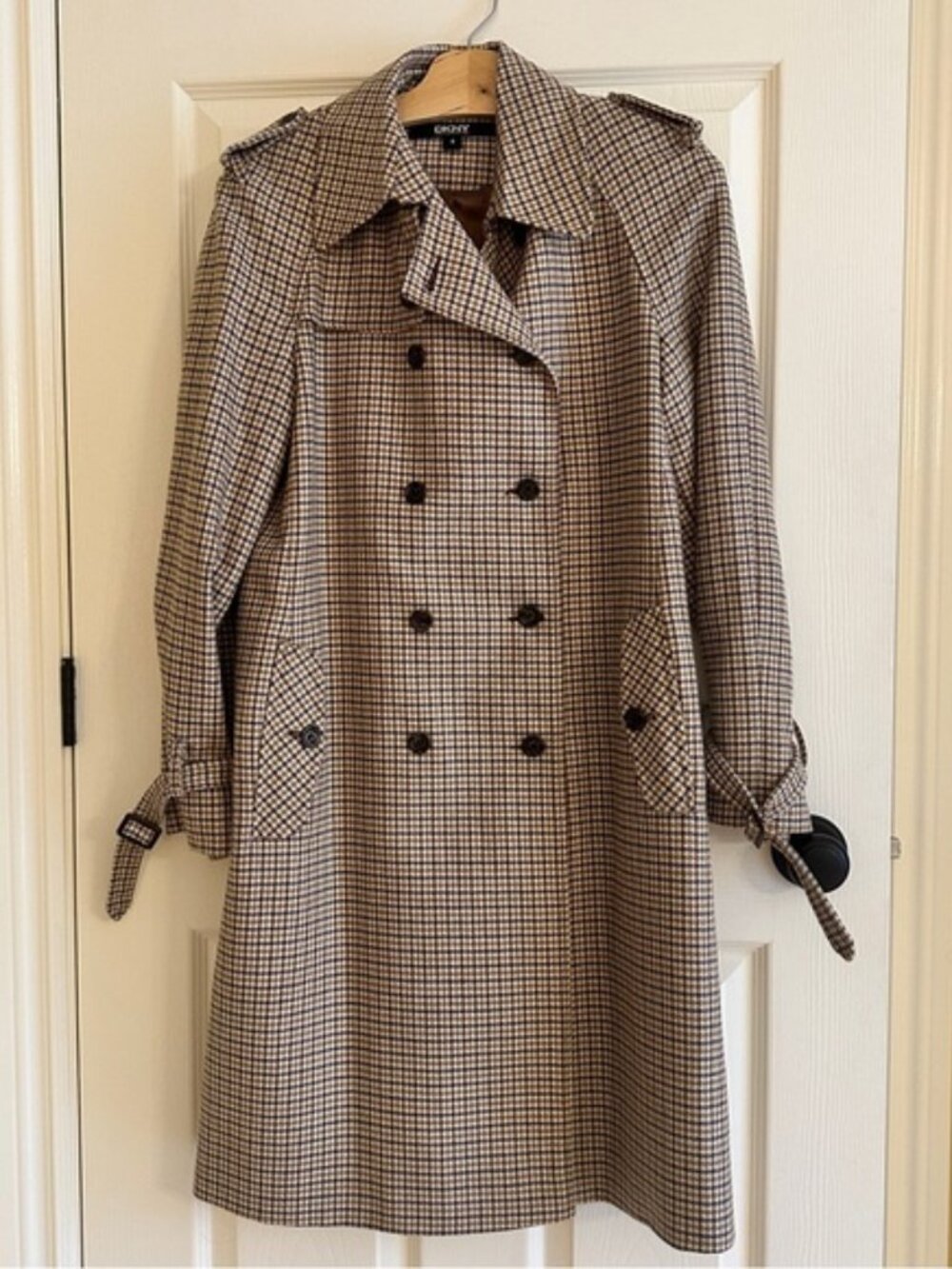 DKNY Classic Houndstooth Trench Coat